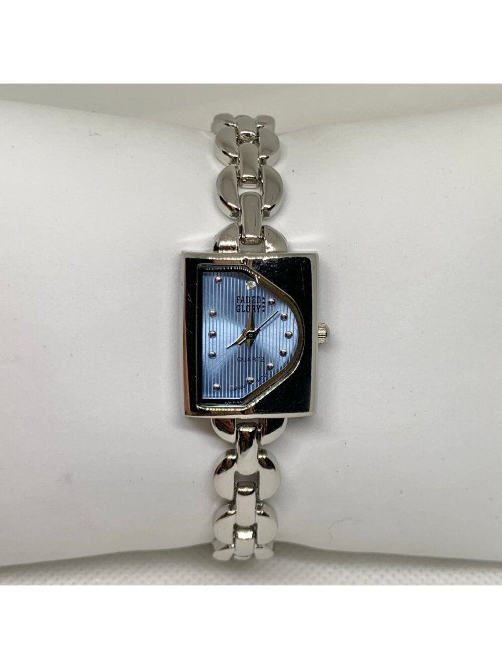 Advance Faded Glory silver tone watch blue dial 19mm quartz up to 7.5” running